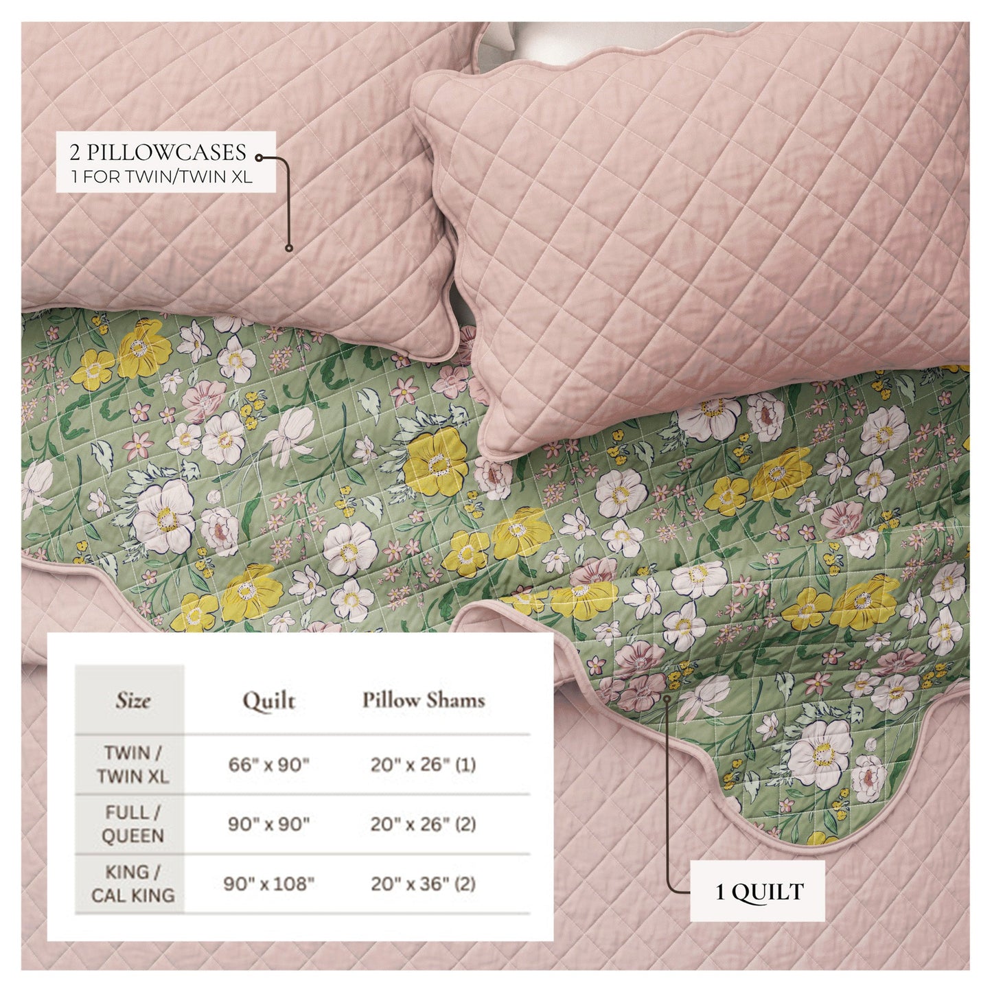 Floral Print & Scalloped Cotton Quilt Set | Gwen Collection