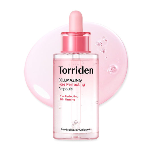 Torriden Cellmazing Pore Perfecting Ampoule bottle with pink cap on a white background