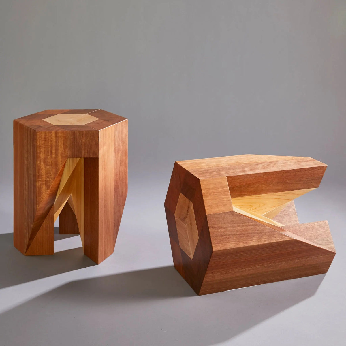 Yosegi Wood Stool, Pair - Japanese Craftsmanship