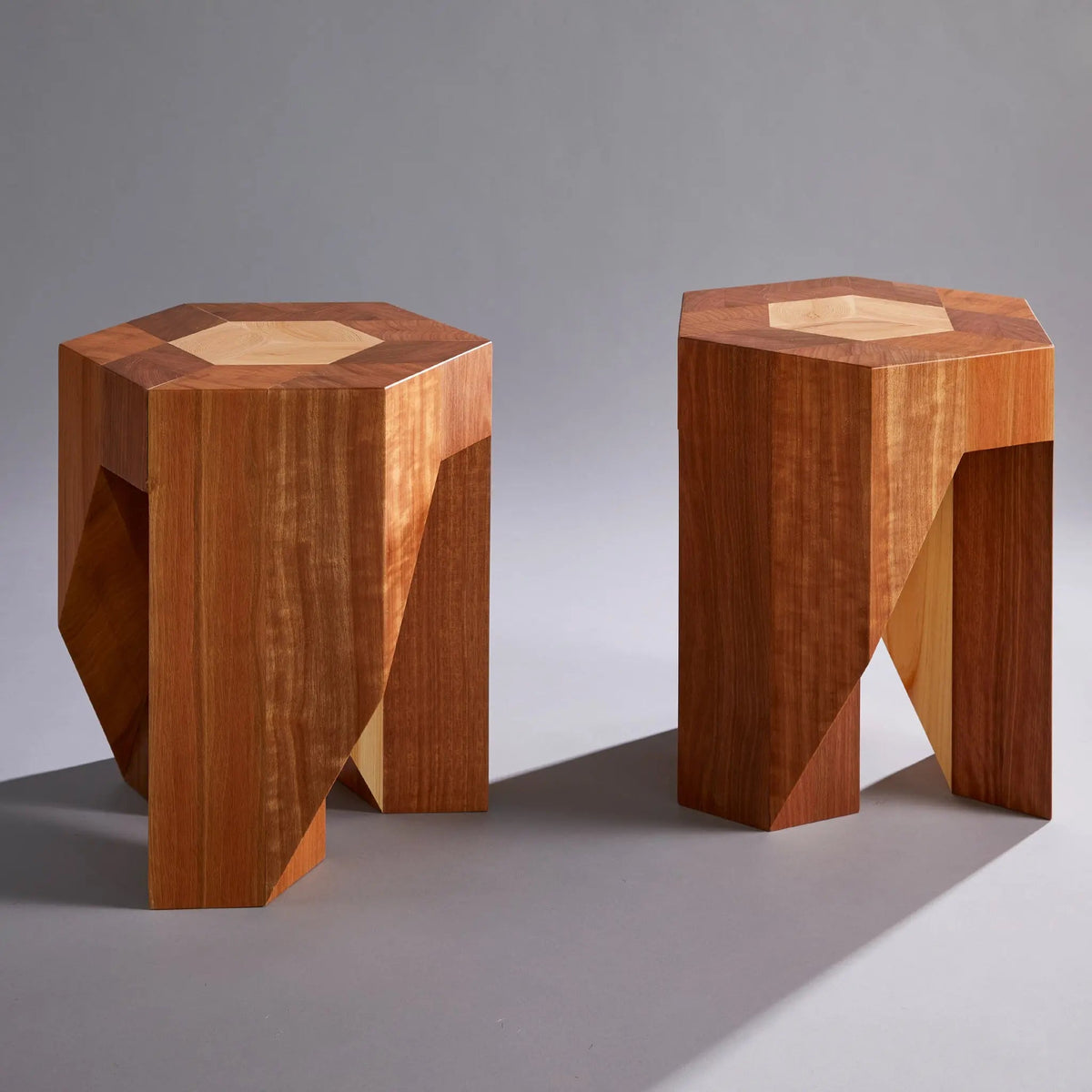 Yosegi Wood Stool, Pair - Japanese Craftsmanship