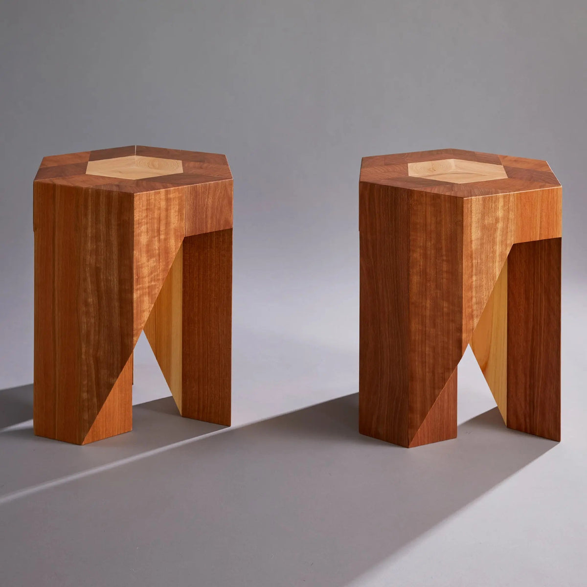 Yosegi Wood Stool, Pair - Japanese Craftsmanship