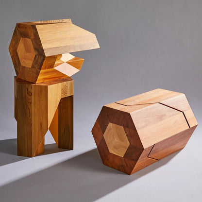 Yosegi Wood Stool, Pair - Japanese Craftsmanship
