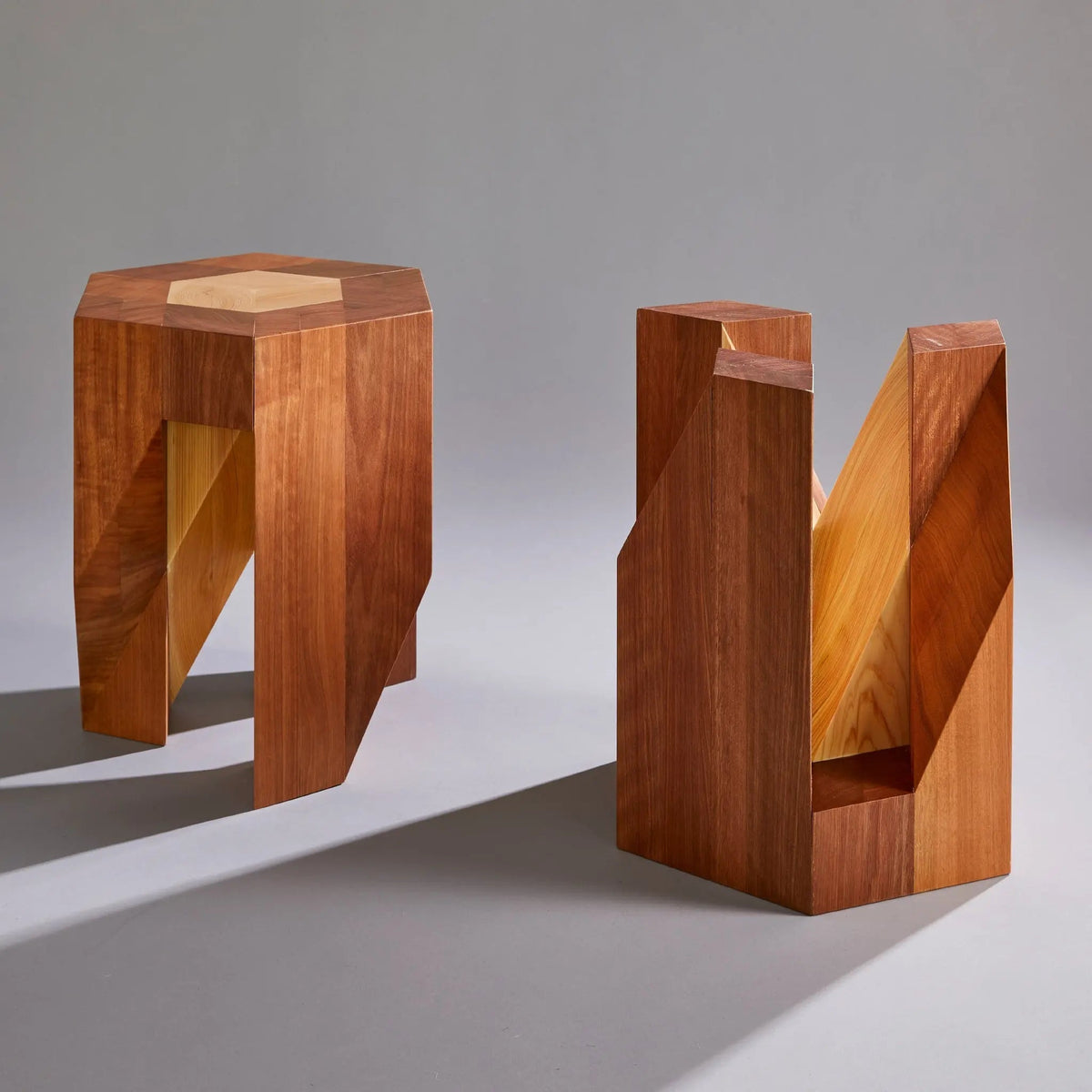 Yosegi Wood Stool, Pair - Japanese Craftsmanship