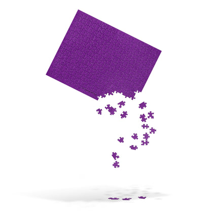 Purple aesthetic puzzle with scattered pieces on a white background